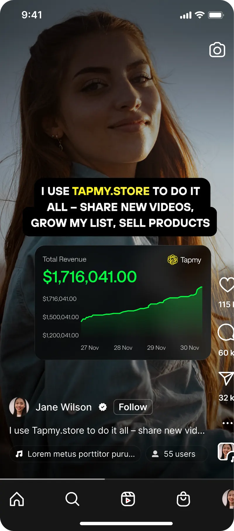 Total revenue — Tapmy.store creator story