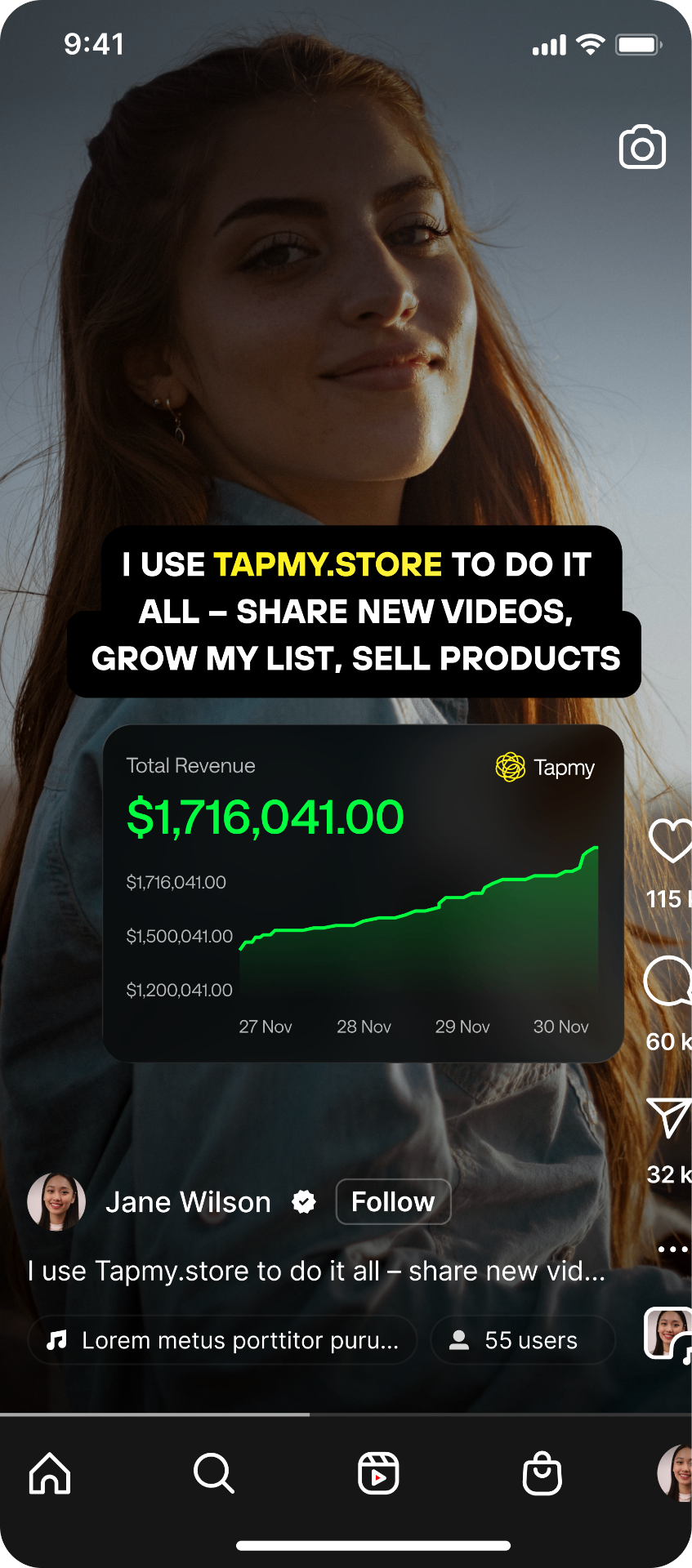 Total revenue — Tapmy.store creator story